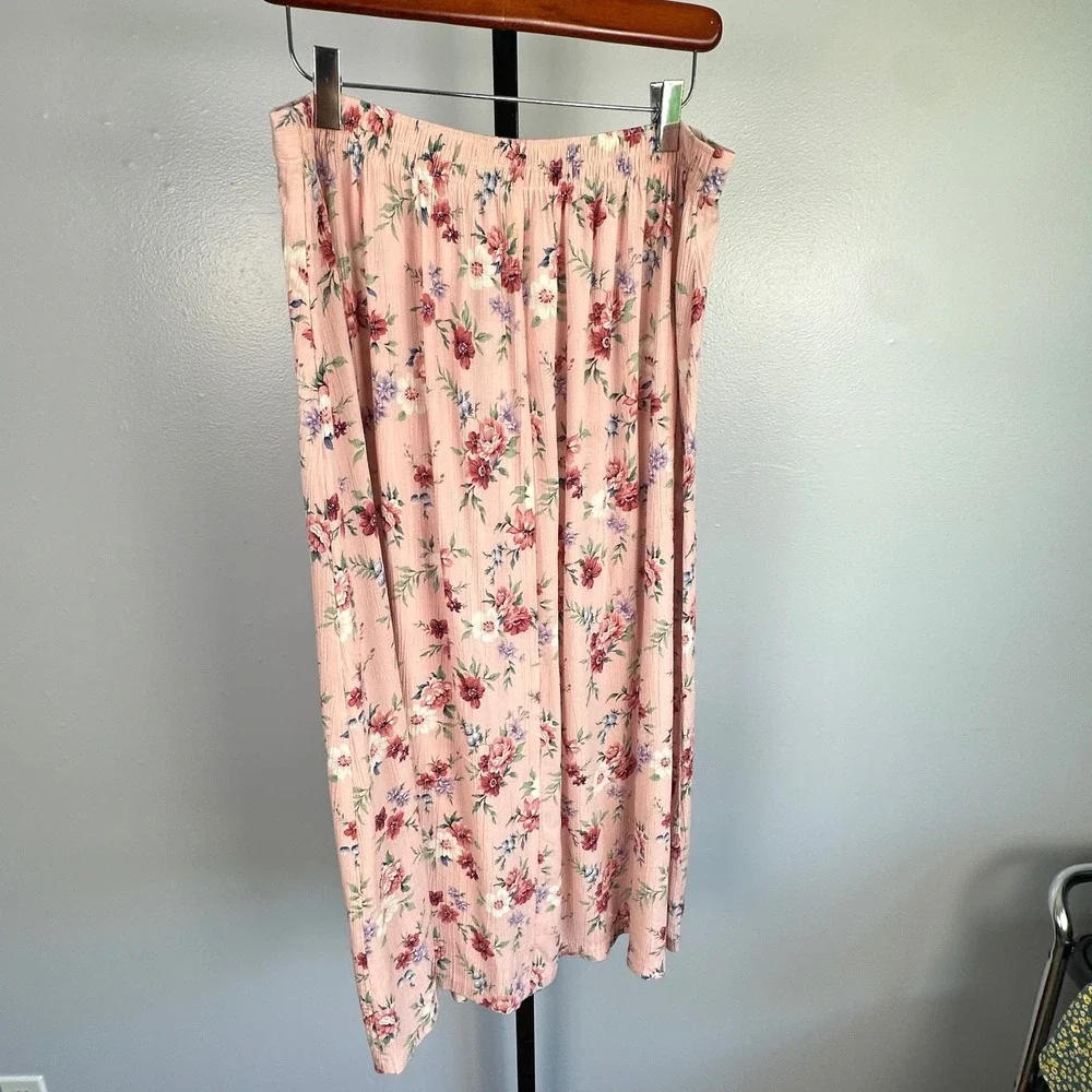 Vintage Jaclyn Smith Pink Floral Rayon Skirt Women's L Cottagecore Midi 90s - Picture 2 of 5